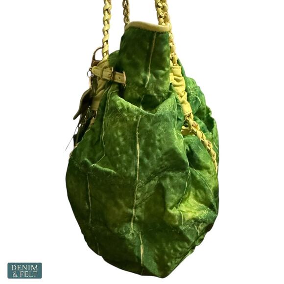 MCM Green Leather Shoulder Bag Gold Chain Handles Vintage Rare Purse Tote - Picture 5 of 16